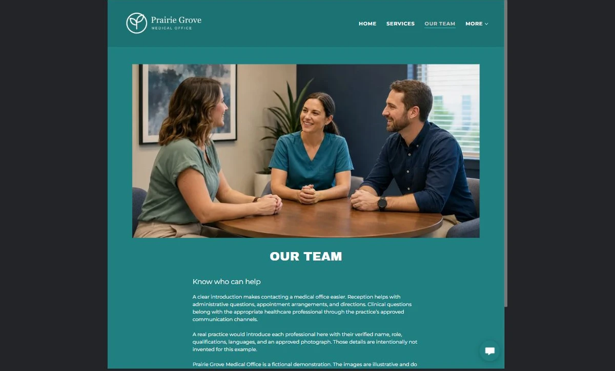 Finished Our team example — privacy-cropped excerpt