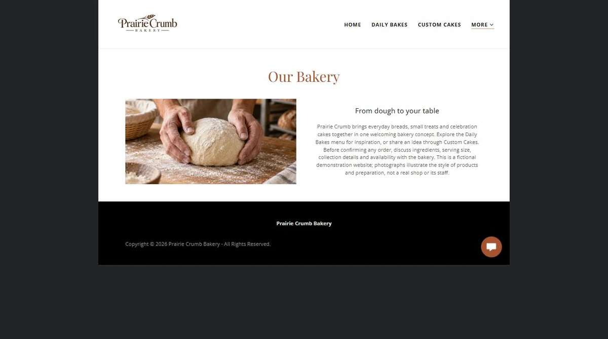 Finished Our Bakery example — privacy-cropped excerpt