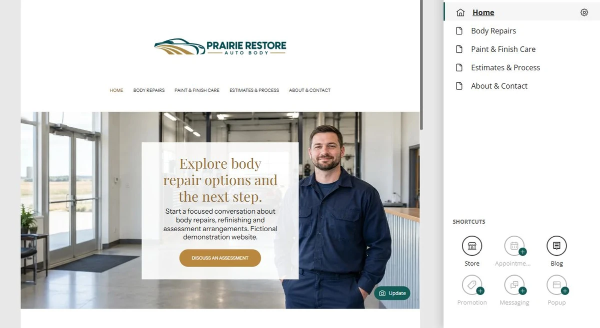 Prairie Restore · Five-page navigation — privacy-cropped excerpt