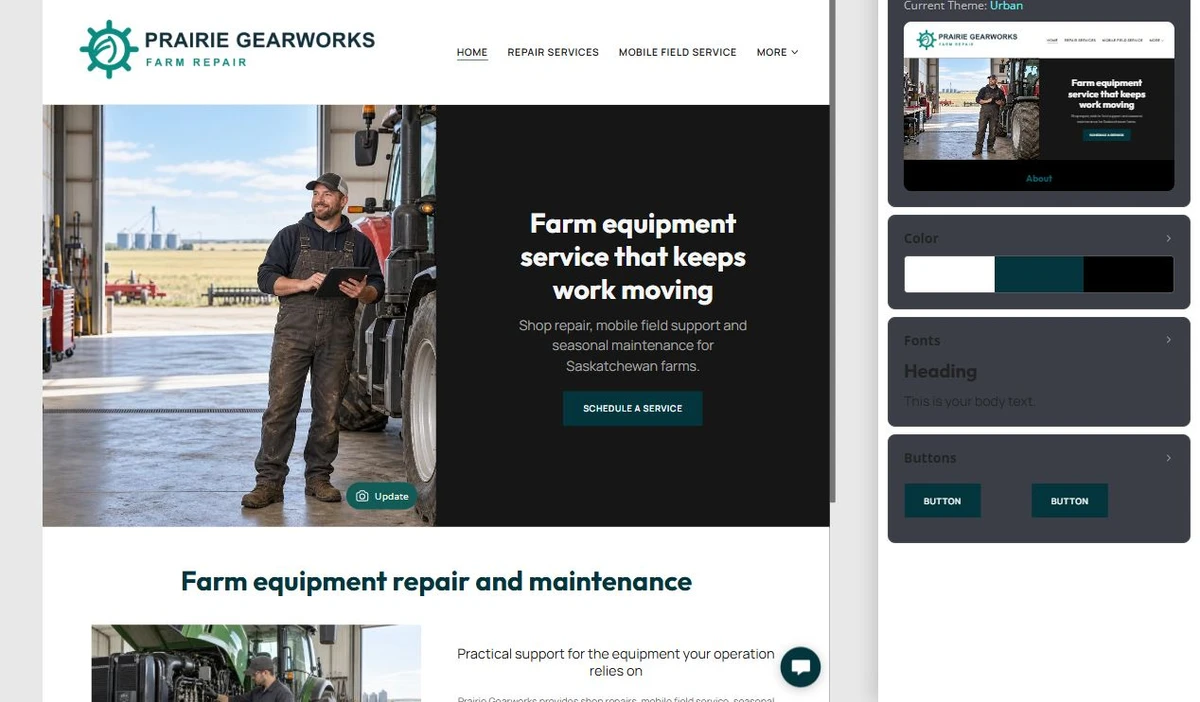 Explore Prairie Gearworks themes — privacy-cropped excerpt
