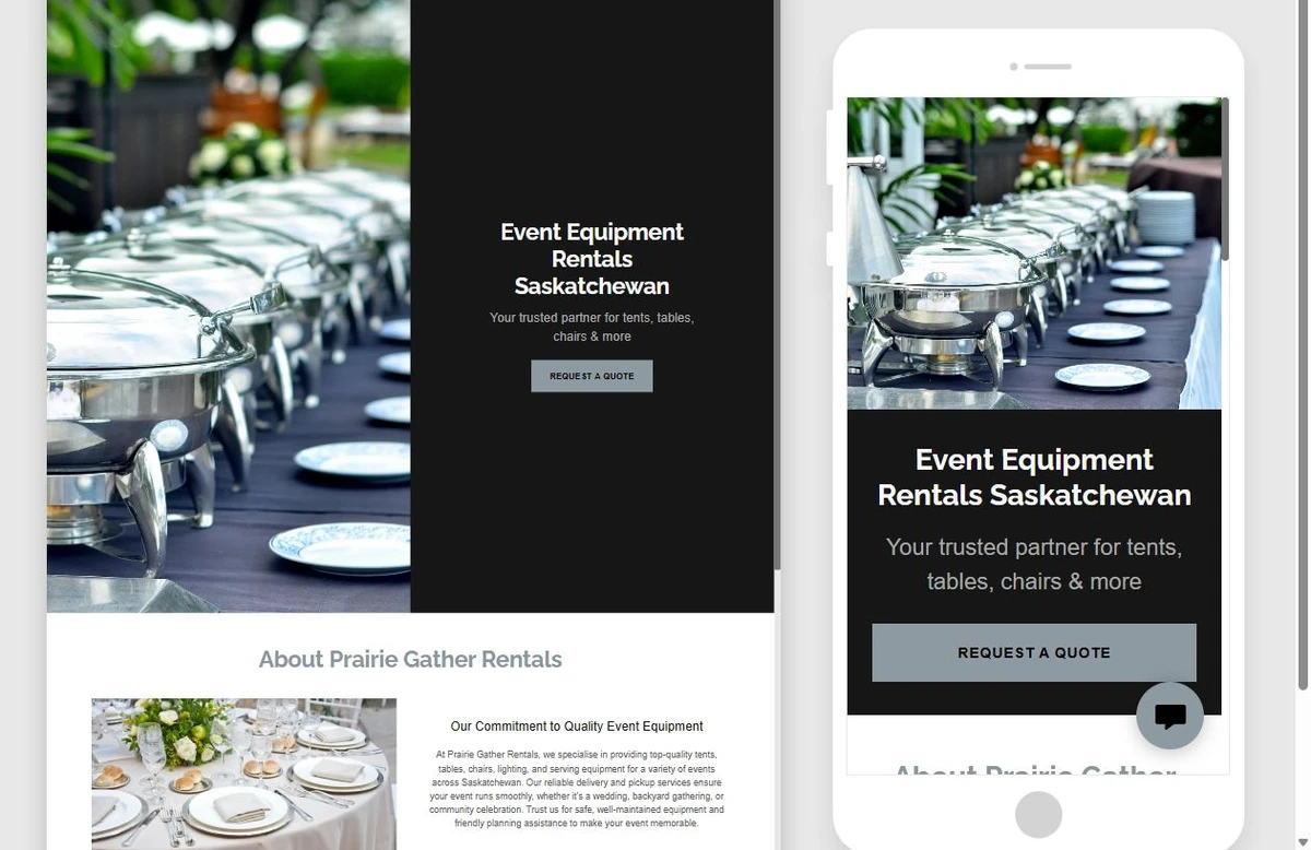 First Website Builder draft for Prairie Gather Rentals — privacy-cropped excerpt
