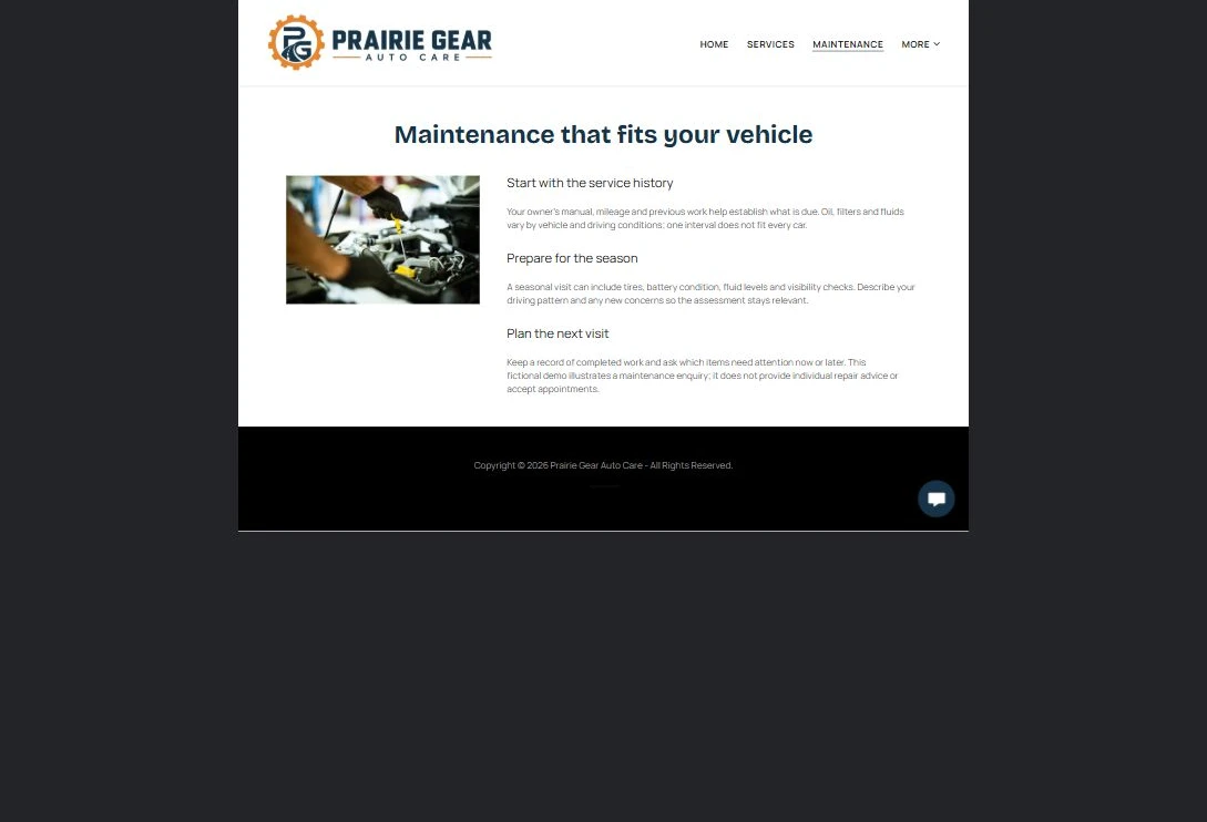 Finished Maintenance example — privacy-cropped excerpt
