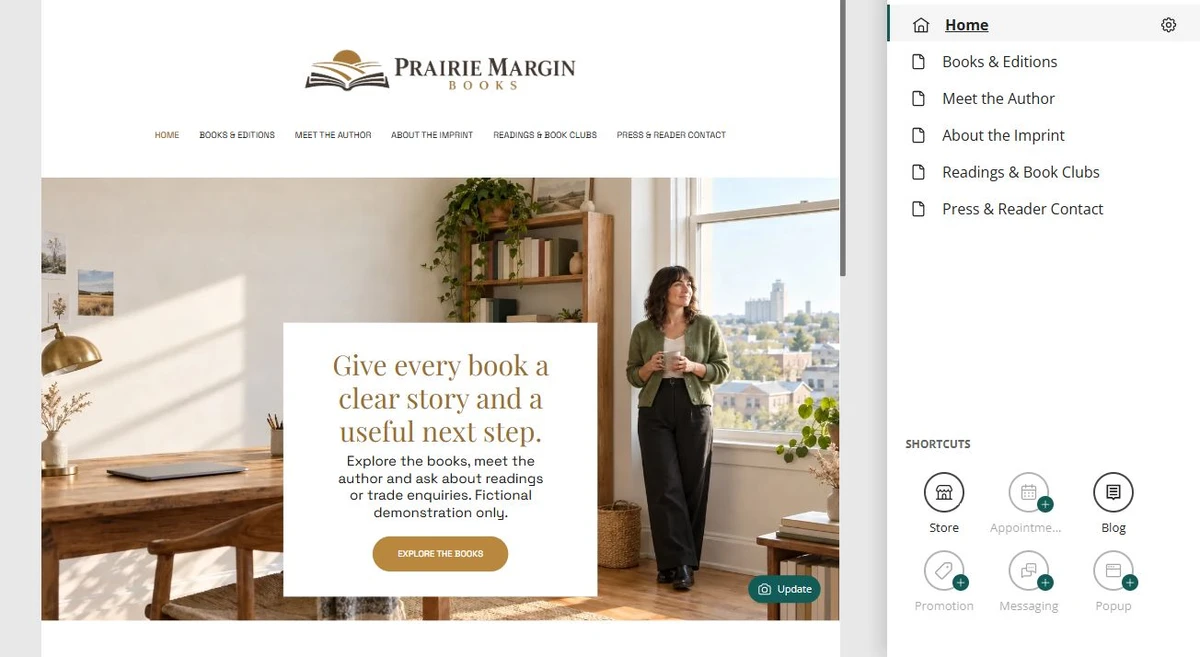 Prairie Margin Books · site navigation — privacy-cropped excerpt