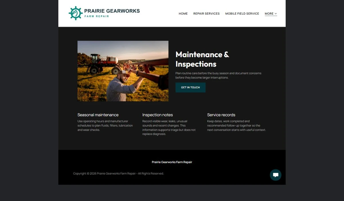 Finished Maintenance & Inspections example — privacy-cropped excerpt