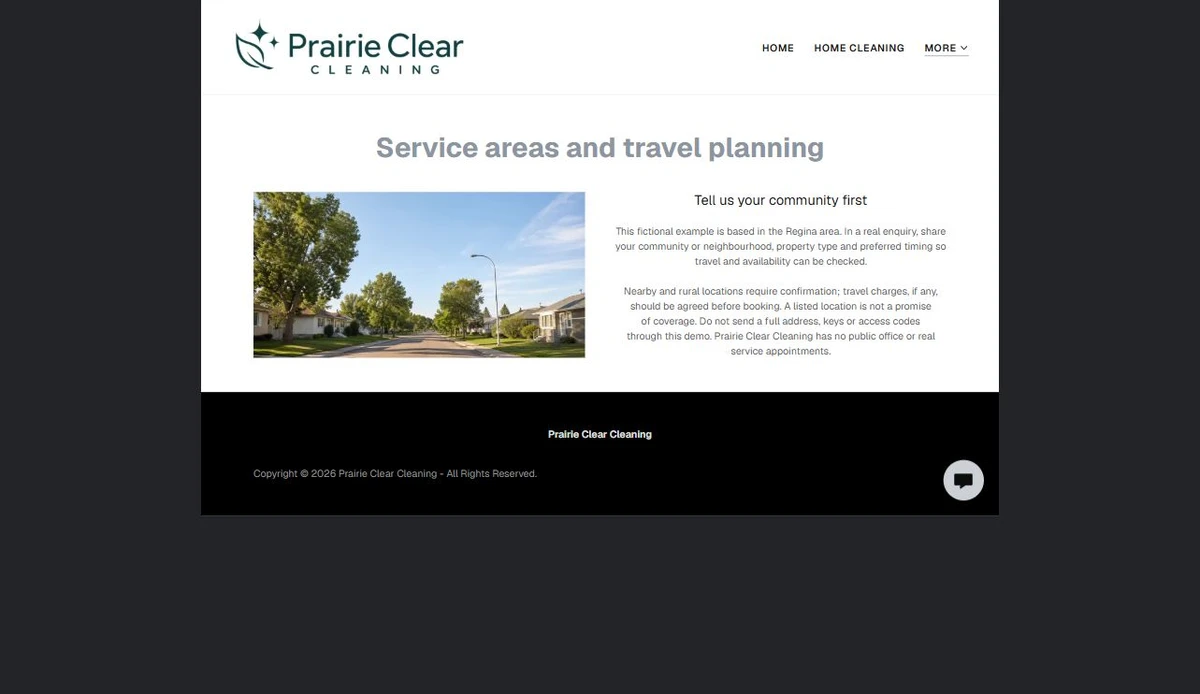 Finished Service Areas example — privacy-cropped excerpt