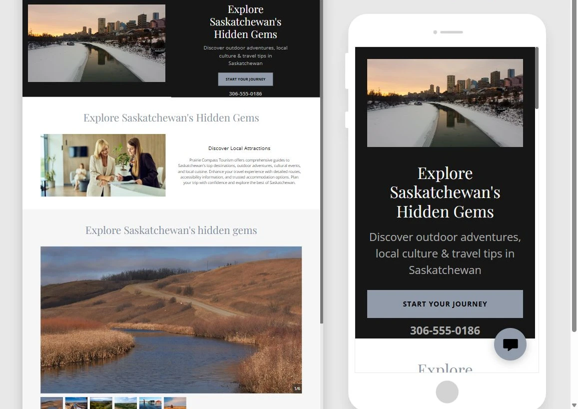 First Prairie Compass Tourism Website Builder draft — privacy-cropped excerpt