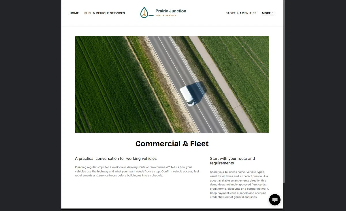 Finished Commercial & Fleet example — privacy-cropped excerpt