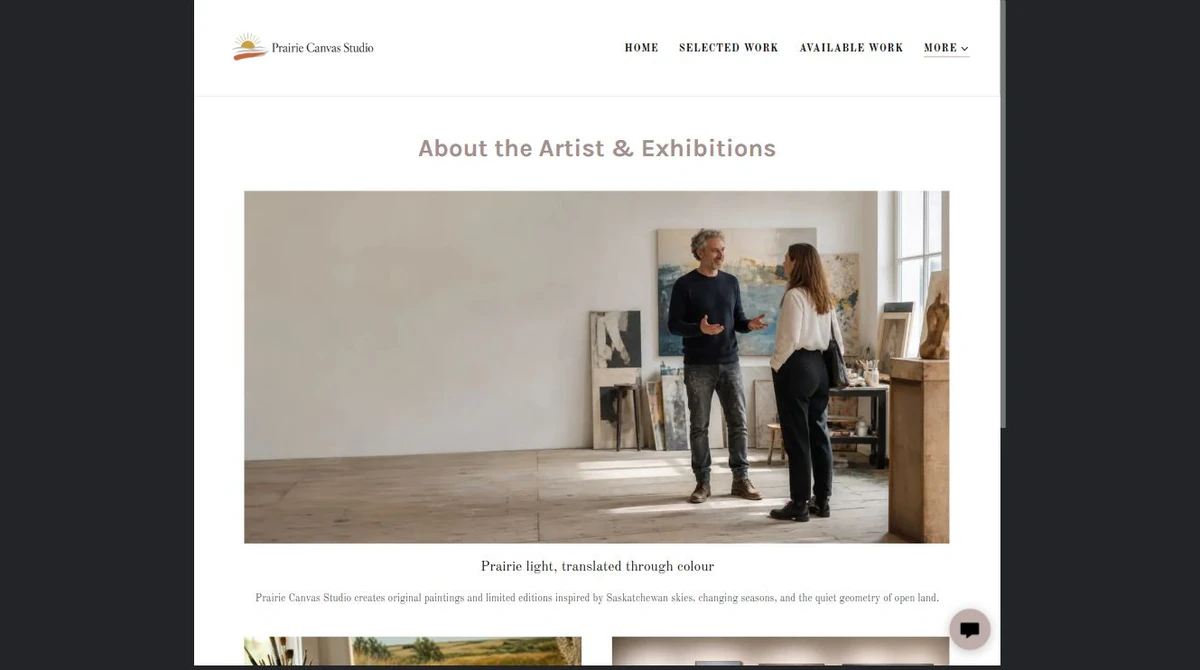 Finished About and exhibitions example — privacy-cropped excerpt