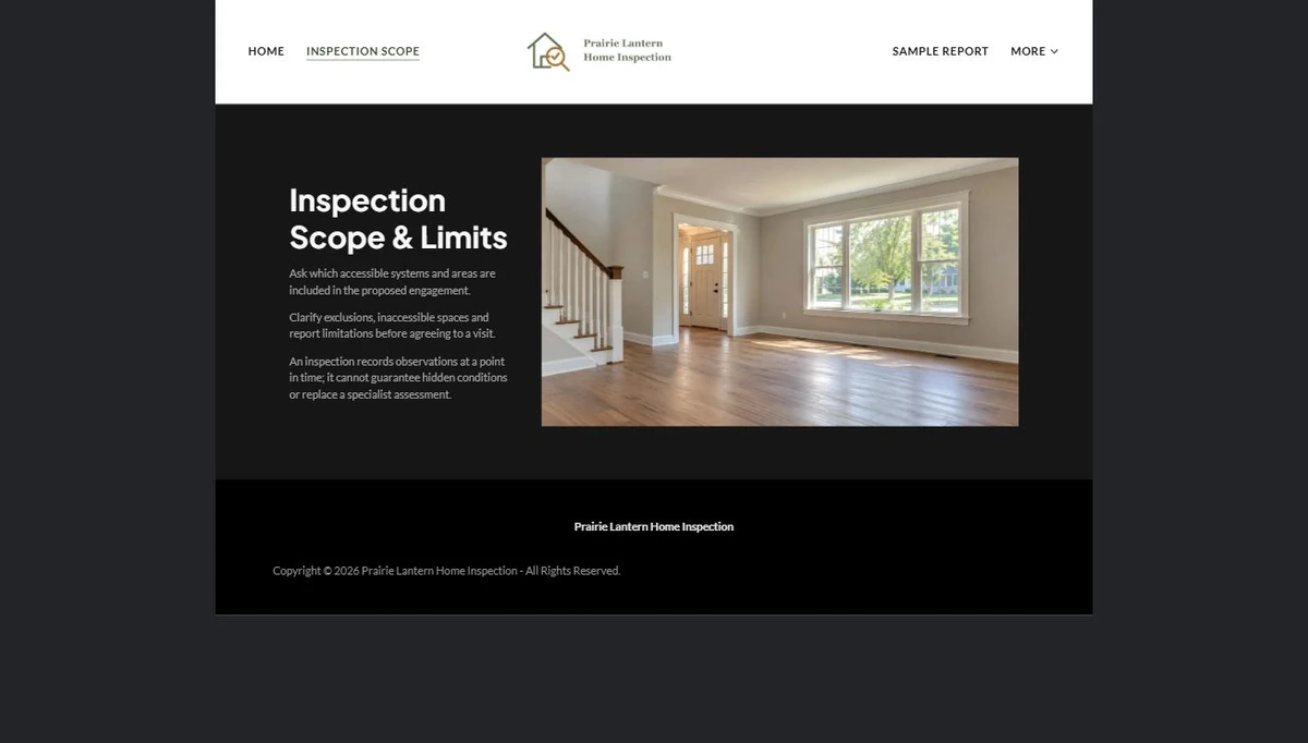 Finished Inspection Scope & Limits example — privacy-cropped excerpt