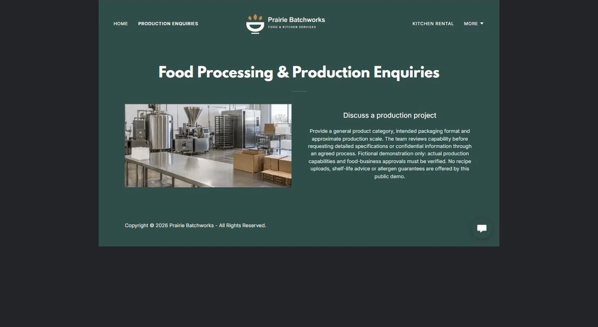 Finished Food Processing & Production Enquiries example — privacy-cropped excerpt