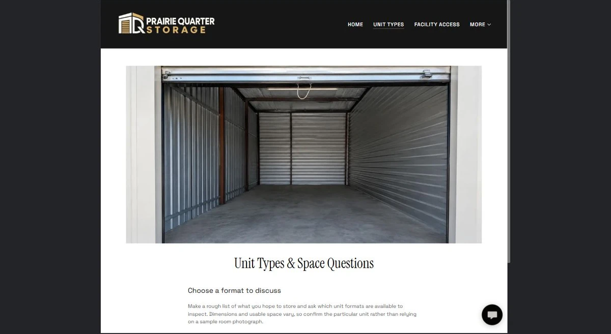 Finished Unit Types & Space Questions example — privacy-cropped excerpt