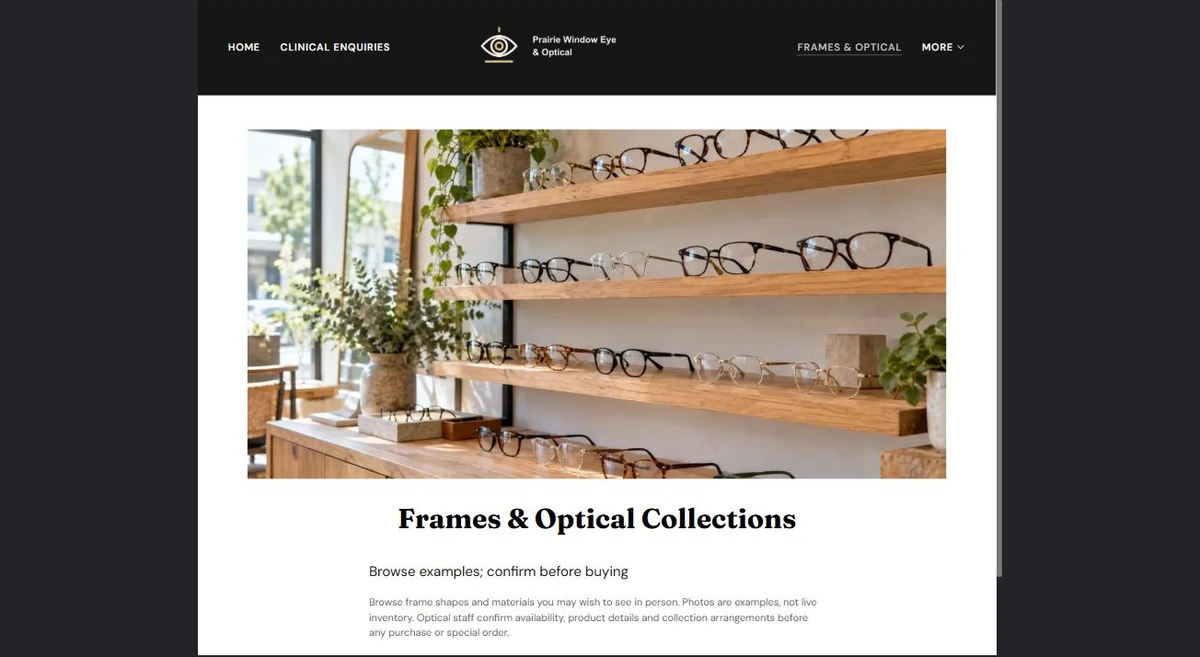 Finished Frames & Optical Collections example — privacy-cropped excerpt