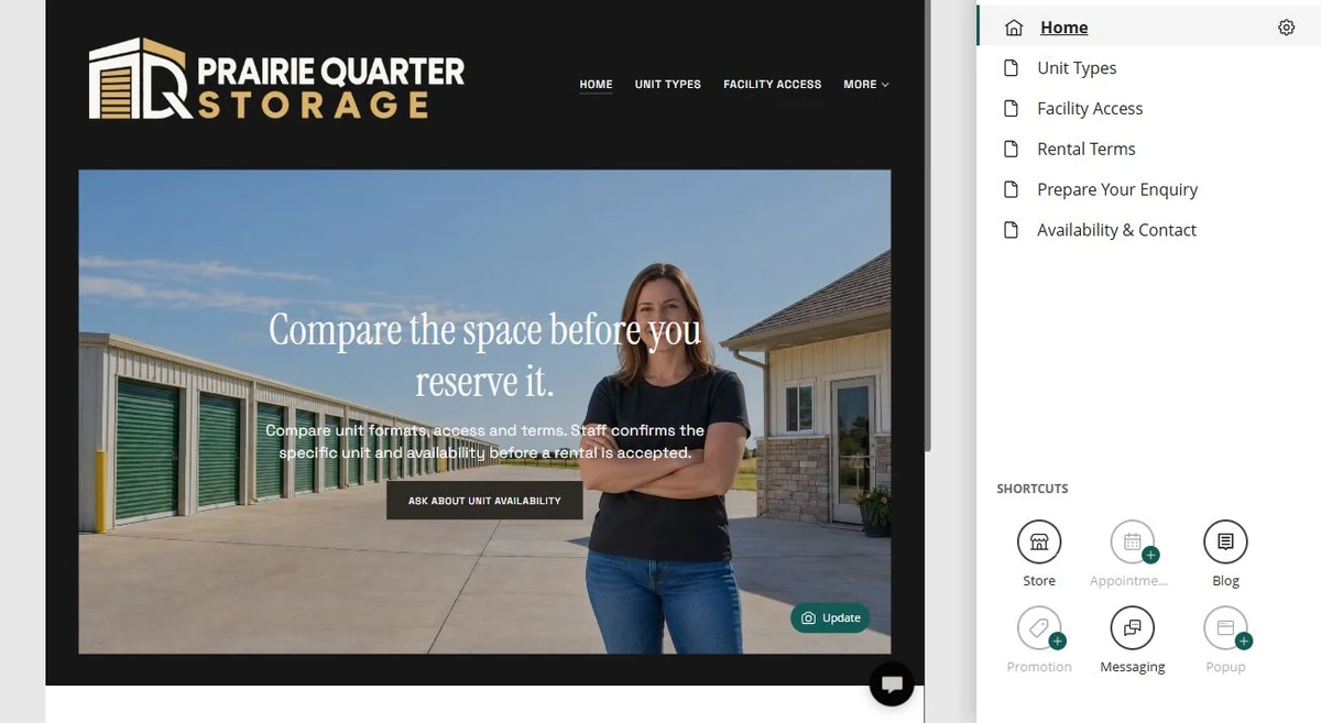 Storage · Six-page navigation — privacy-cropped excerpt