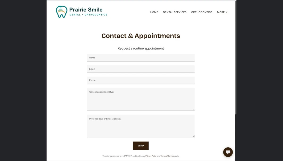 Finished Contact & Appointments example — privacy-cropped excerpt