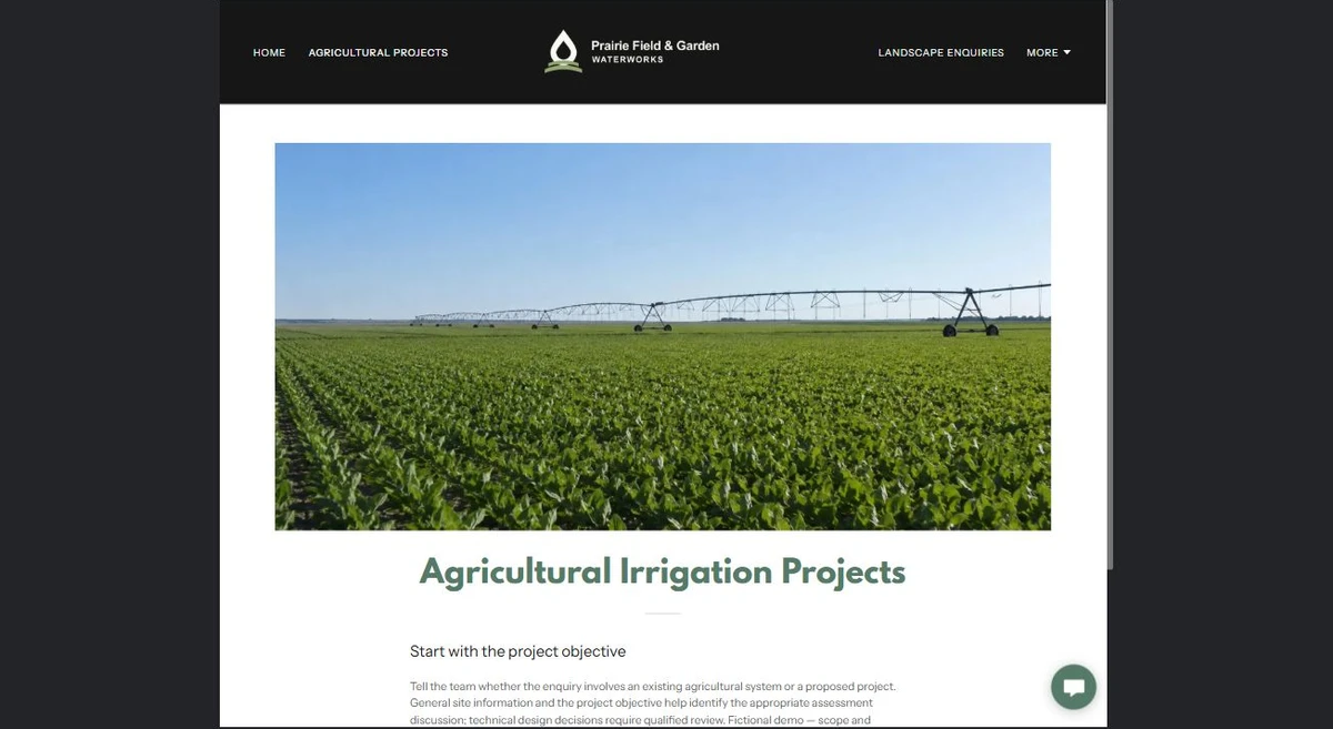 Finished Agricultural Irrigation Projects example — privacy-cropped excerpt