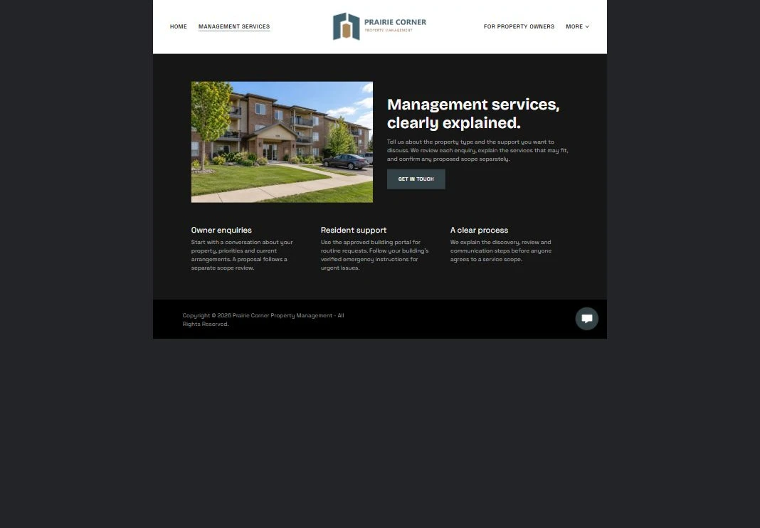 Finished Management Services example — privacy-cropped excerpt