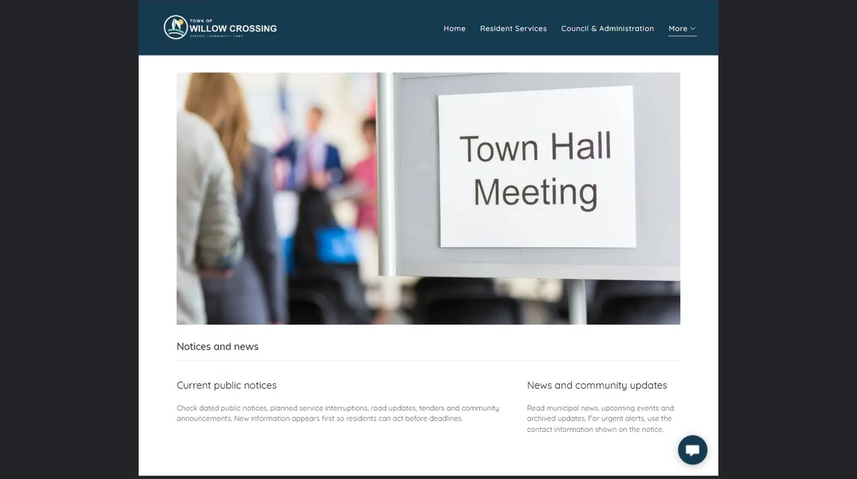 Finished Notices and news example — privacy-cropped excerpt