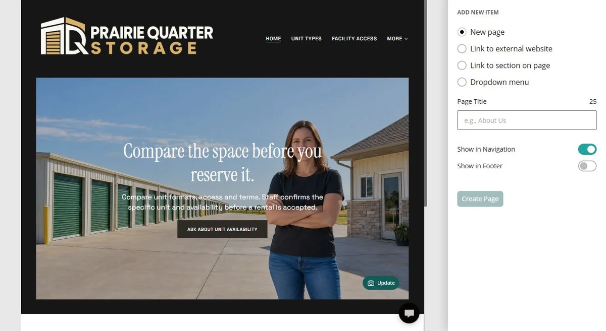 Storage · Add Page — privacy-cropped excerpt