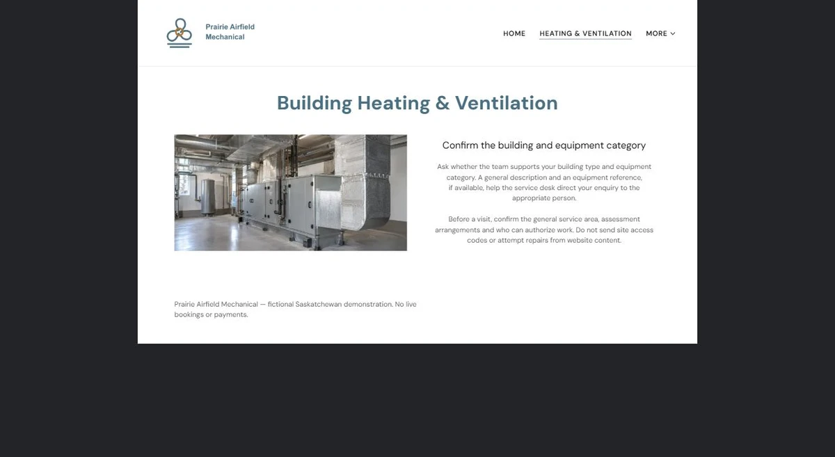Finished Heating & Ventilation example — privacy-cropped excerpt