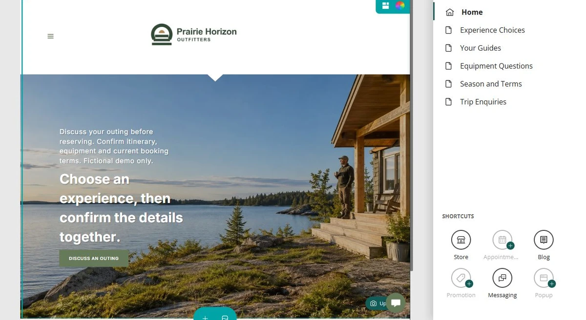 Prairie Horizon Outfitters · Website overview — privacy-cropped excerpt