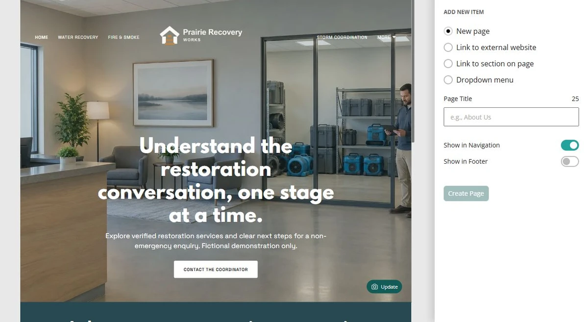 Restoration · Add Page — privacy-cropped excerpt