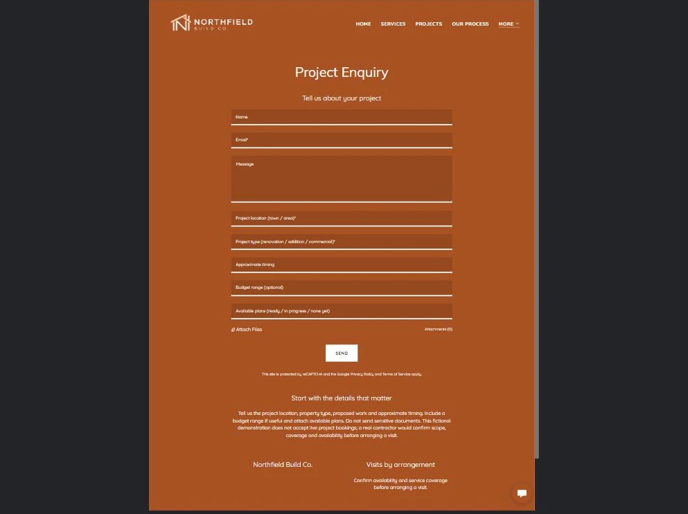 Finished Project enquiry example — privacy-cropped excerpt