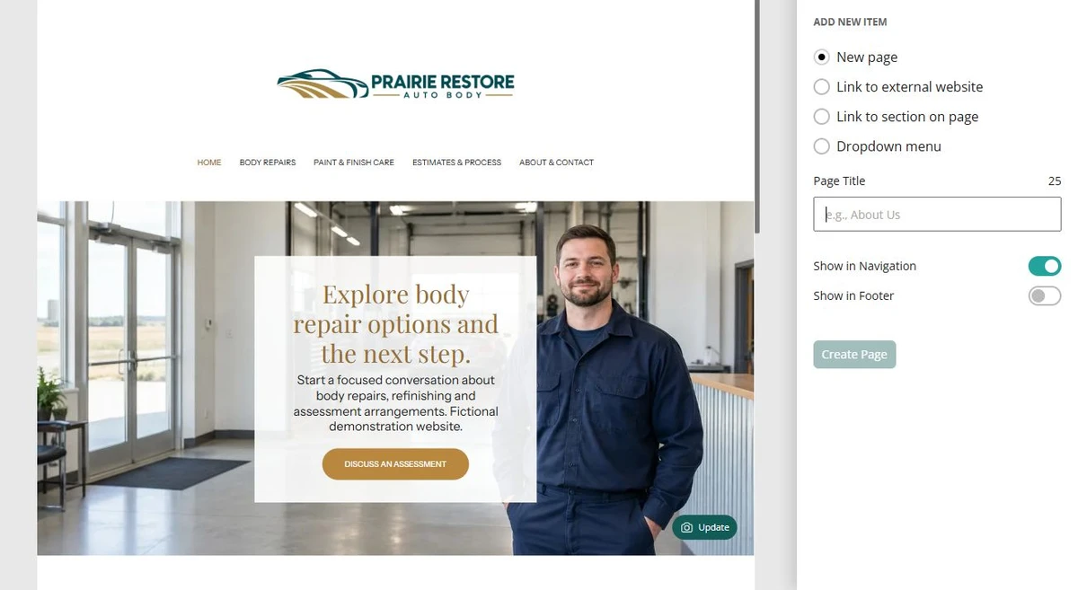 Prairie Restore · Add Page — privacy-cropped excerpt