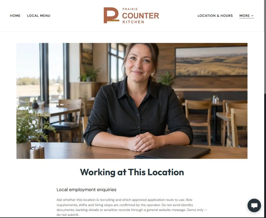 Captured first-screen Working Here example — privacy-cropped excerpt