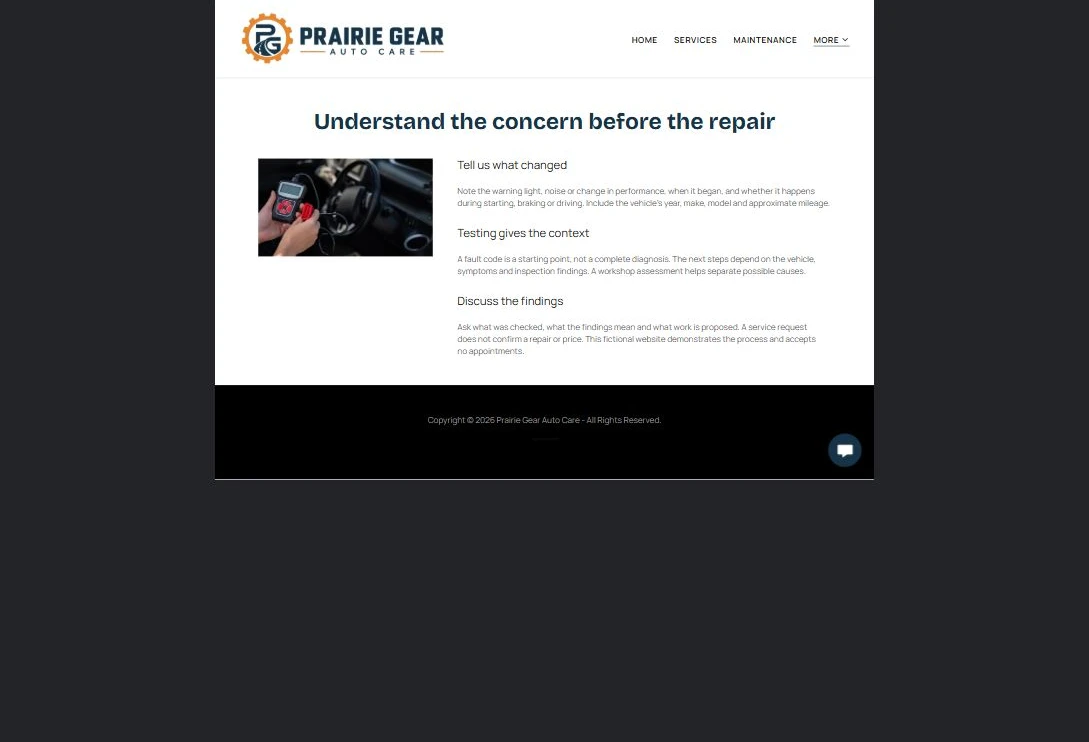 Finished Diagnostics example — privacy-cropped excerpt
