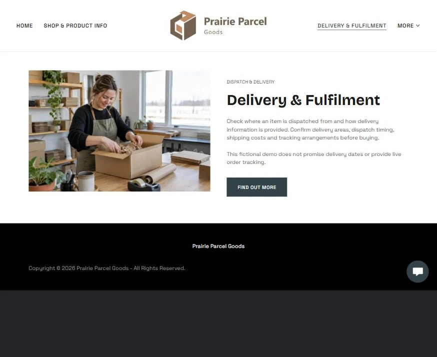 Captured first-screen Delivery & Fulfilment example — privacy-cropped excerpt