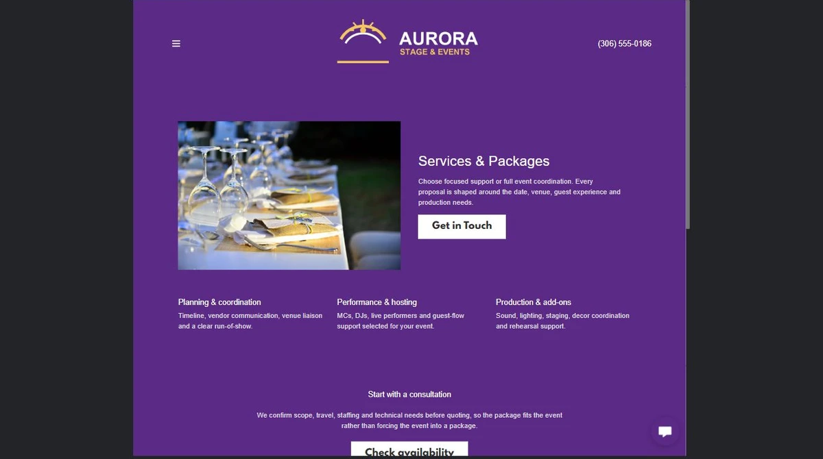 Finished Services and packages example — privacy-cropped excerpt