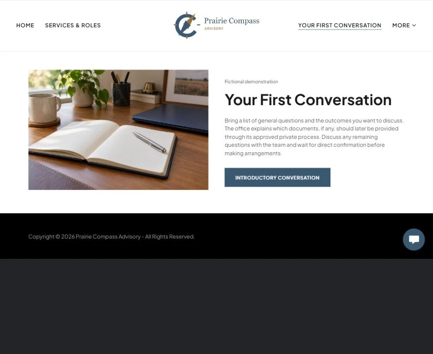 Captured first-screen Your First Conversation example — privacy-cropped excerpt
