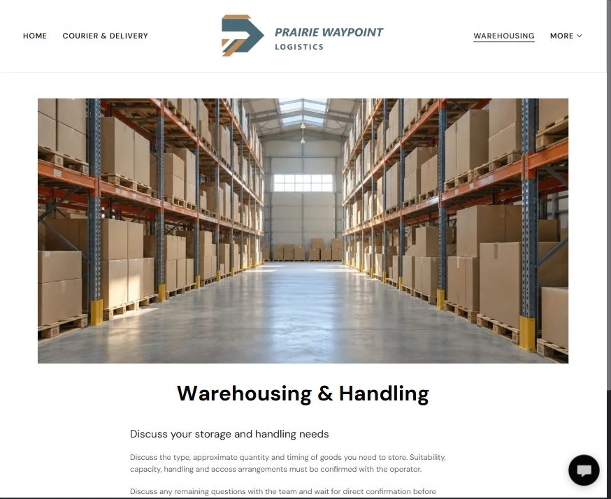 Captured first-screen Warehousing example — privacy-cropped excerpt