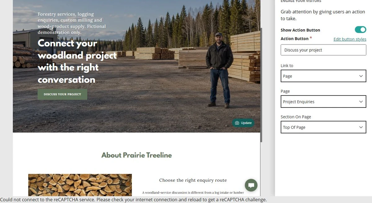 Prairie Treeline · Home action button — privacy-cropped excerpt
