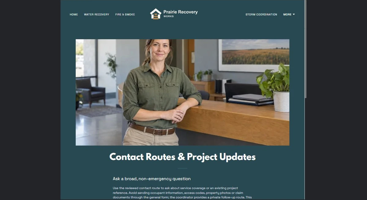 Finished Contact Routes & Project Updates example — privacy-cropped excerpt