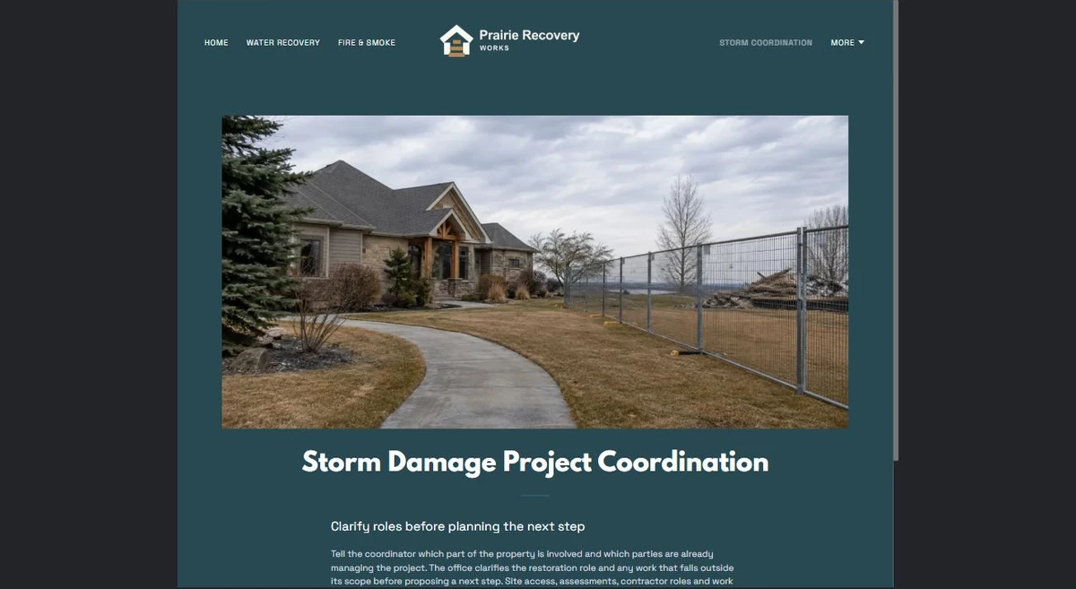 Finished Storm Damage Project Coordination example — privacy-cropped excerpt