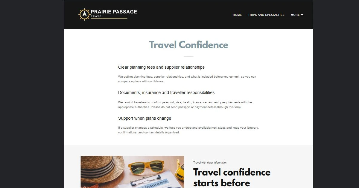 Finished Travel confidence example — privacy-cropped excerpt