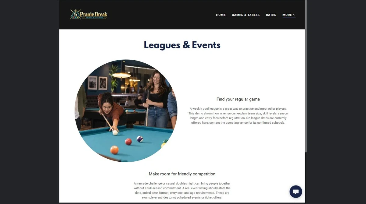 Finished Leagues & Events example — privacy-cropped excerpt