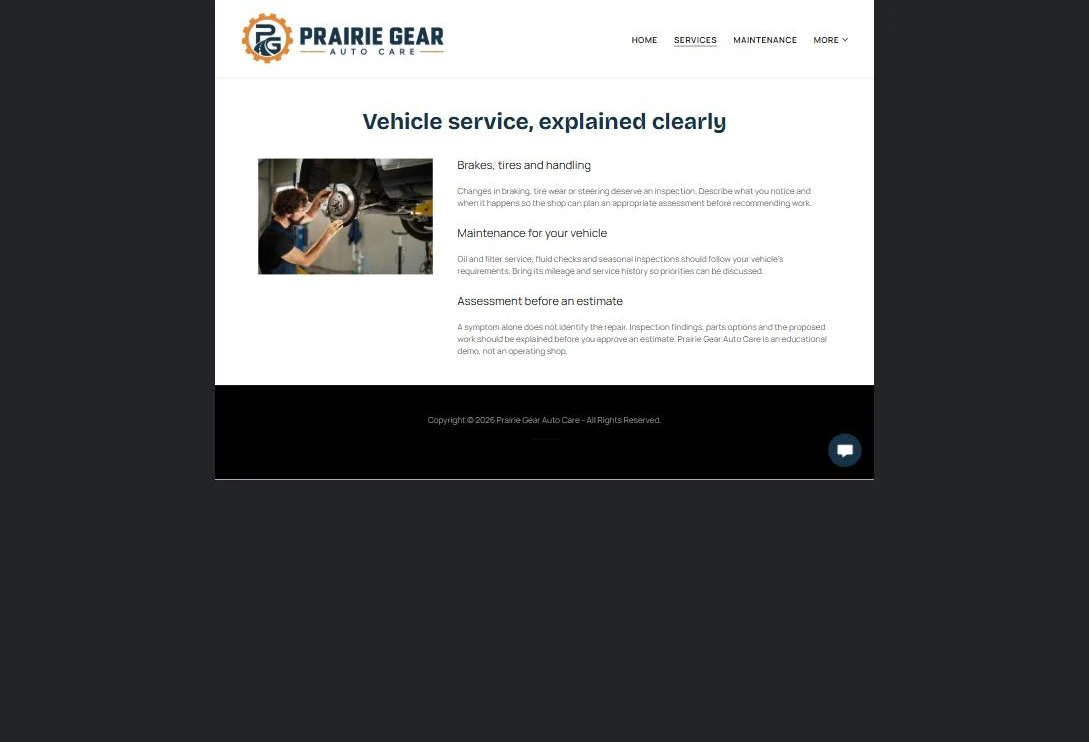 Finished Services example — privacy-cropped excerpt