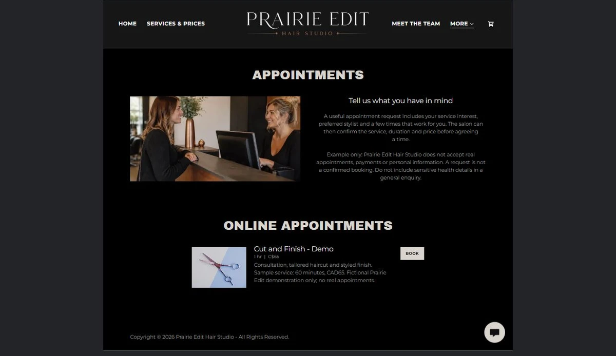 Finished Appointments example — privacy-cropped excerpt