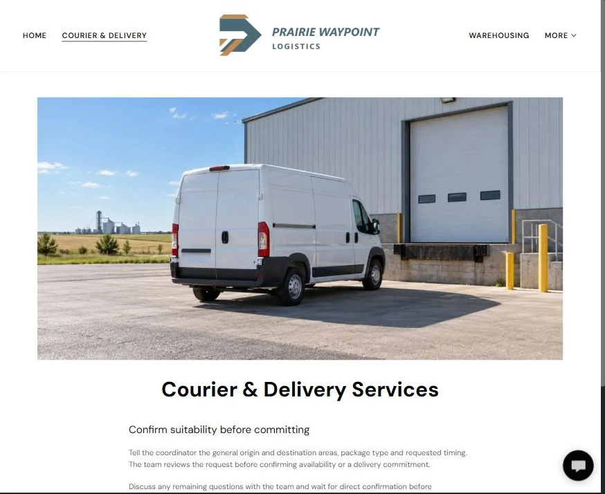 Captured first-screen Courier & Delivery example — privacy-cropped excerpt