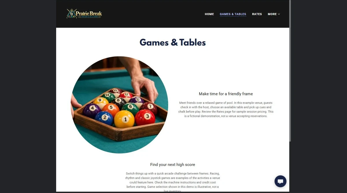 Finished Games & Tables example — privacy-cropped excerpt