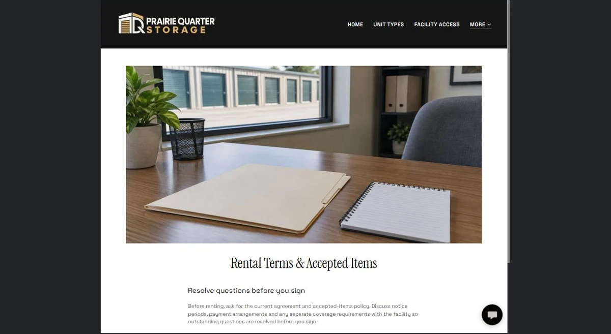 Finished Rental Terms & Accepted Items example — privacy-cropped excerpt