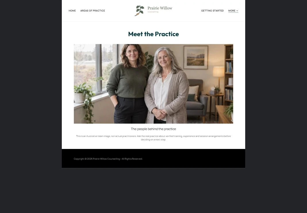 Finished Meet the Practice example — privacy-cropped excerpt