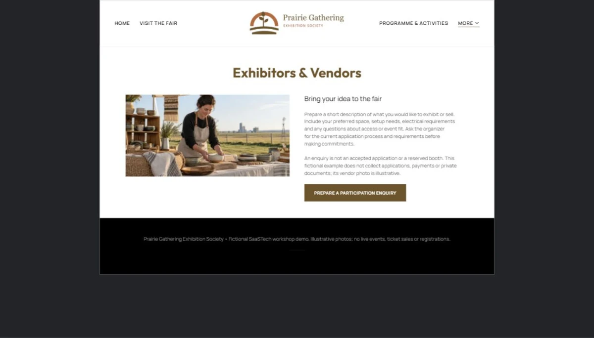 Finished Exhibitors & Vendors example — privacy-cropped excerpt