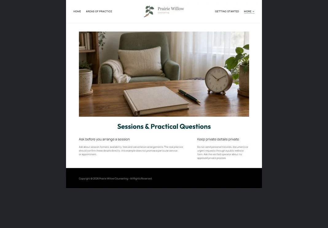 Finished Sessions & Practical Questions example — privacy-cropped excerpt