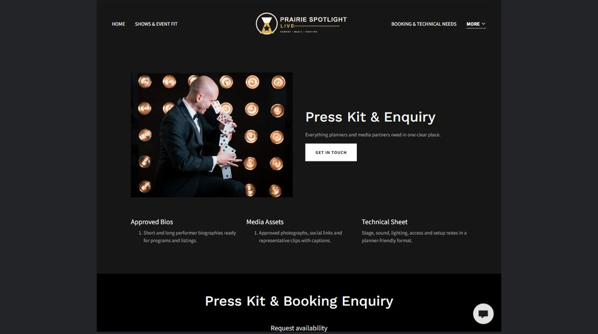 Finished Press kit and enquiry example — privacy-cropped excerpt