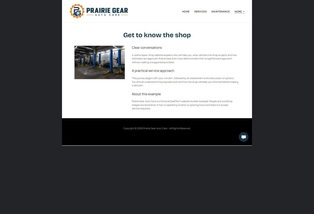 Finished About the Shop example — privacy-cropped excerpt