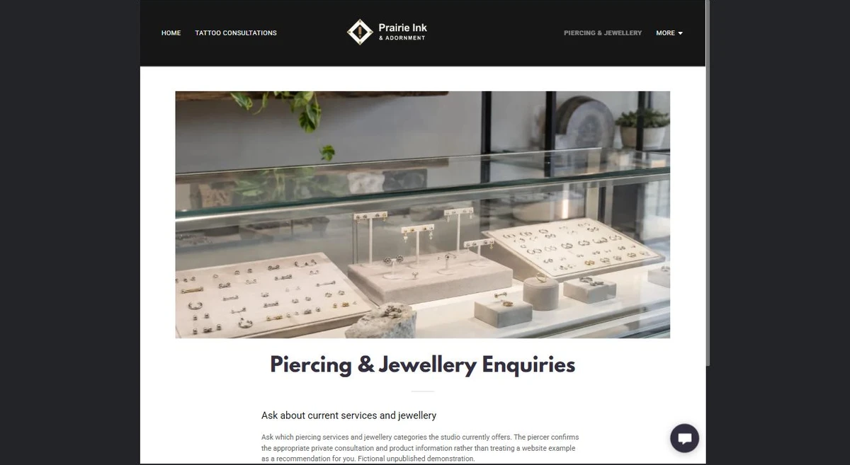 Finished Piercing & Jewellery Enquiries example — privacy-cropped excerpt