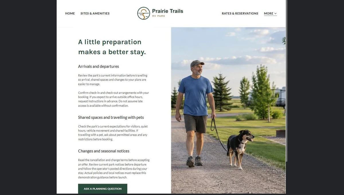 Finished Park Information & Policies example — privacy-cropped excerpt